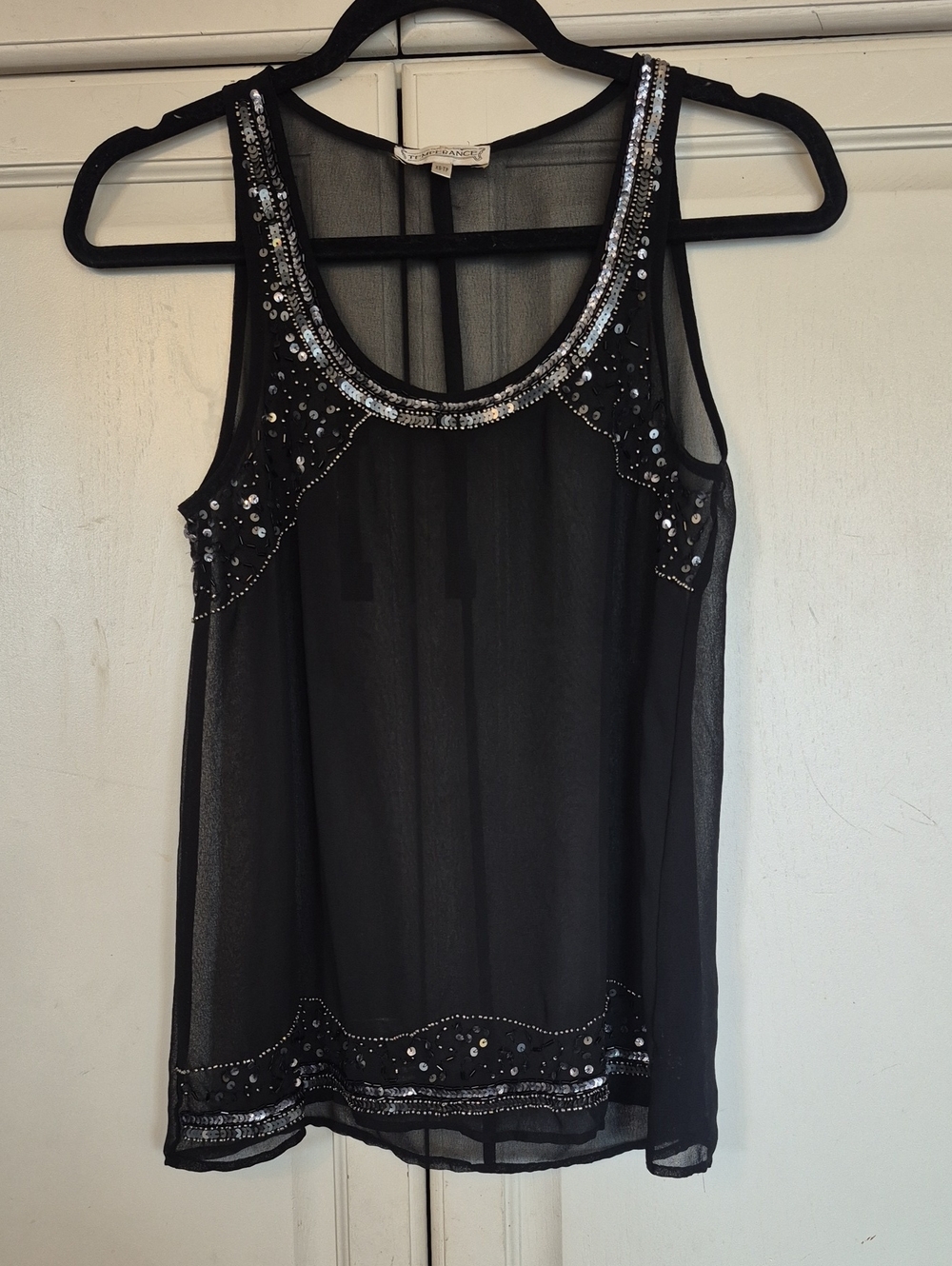 Beaded Sheer Black Sleeveless Tank Top